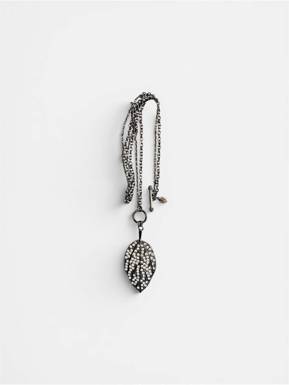 Cookie Lee Gold-Tone Crystal Leaf Pendant Necklace leaf is 3” long - Picture 2 of 4